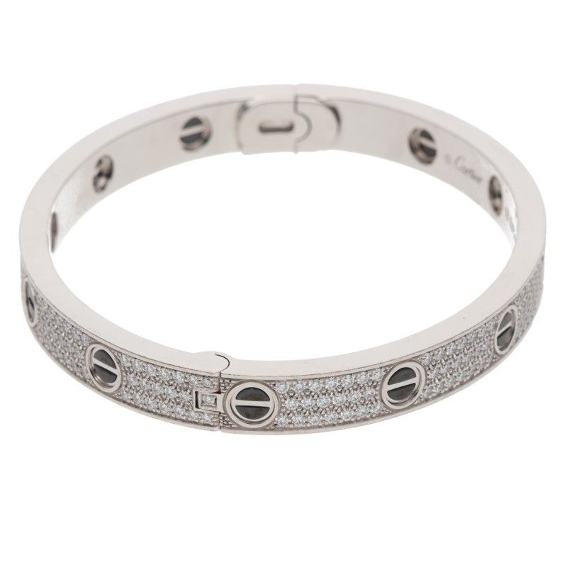 Cartier Love Bracelet 18k White Gold Ceramic Pave Diamond 18 — view 4