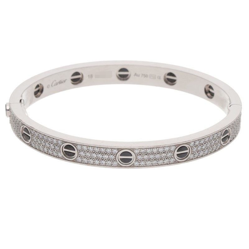 Cartier Love Bracelet 18k White Gold Ceramic Pave Diamond 18 — view 2