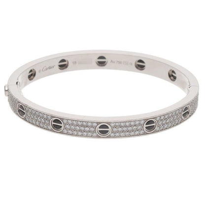 Cartier Love Bracelet 18k White Gold Ceramic Pave Diamond 18 — view 2