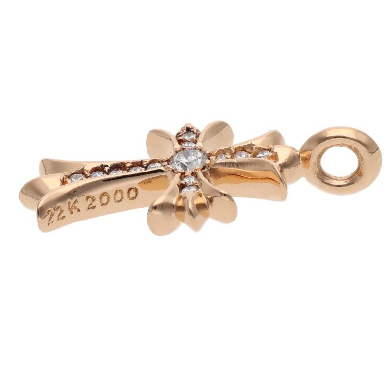 Chrome Hearts 22k Tny Crsf P Dmnd Tiny Fat Cross Pave Diamond Pendant Gold — view 4