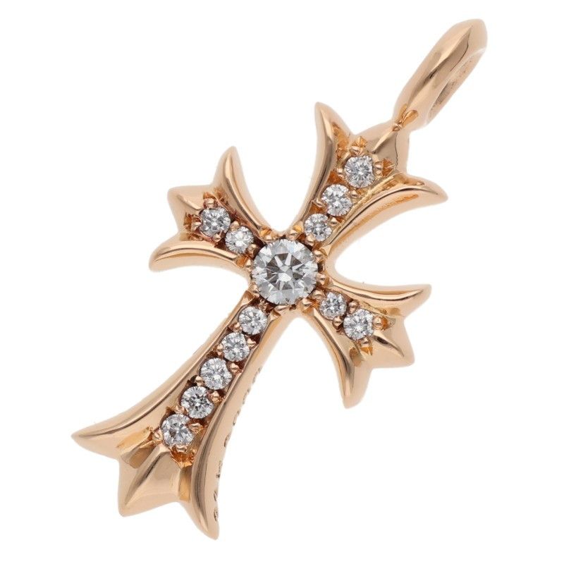 Chrome Hearts 22k Tny Crsf P Dmnd Tiny Fat Cross Pave Diamond Pendant Gold