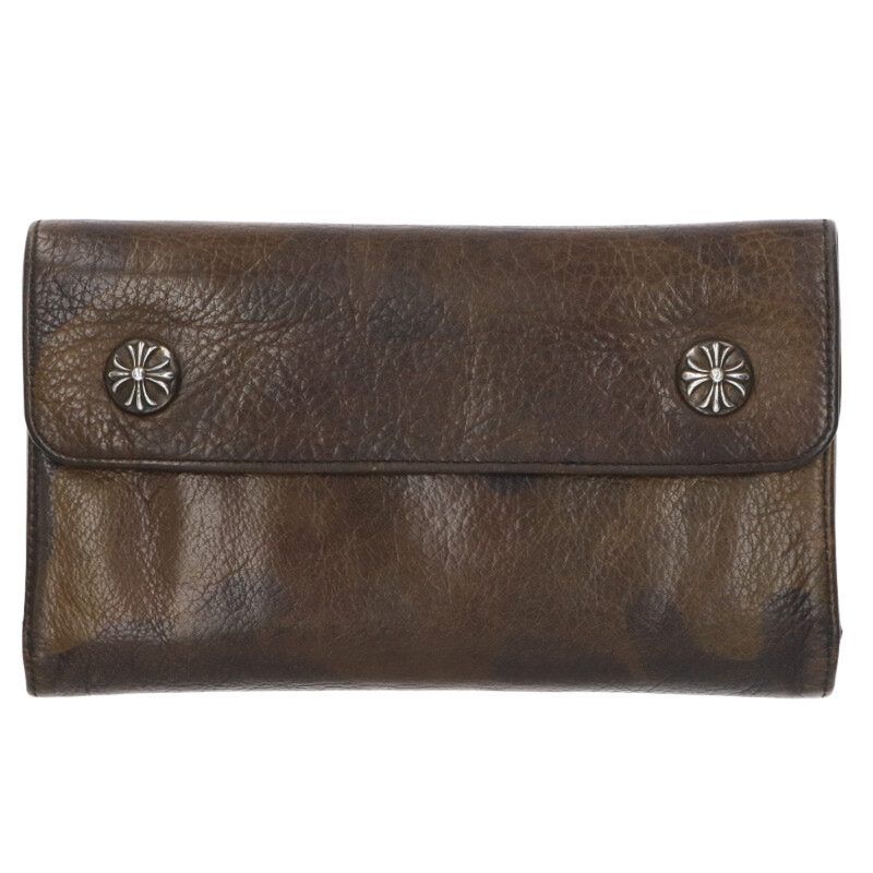 Chrome Hearts Wave Cross Ball Camouflage Button Leather Wallet