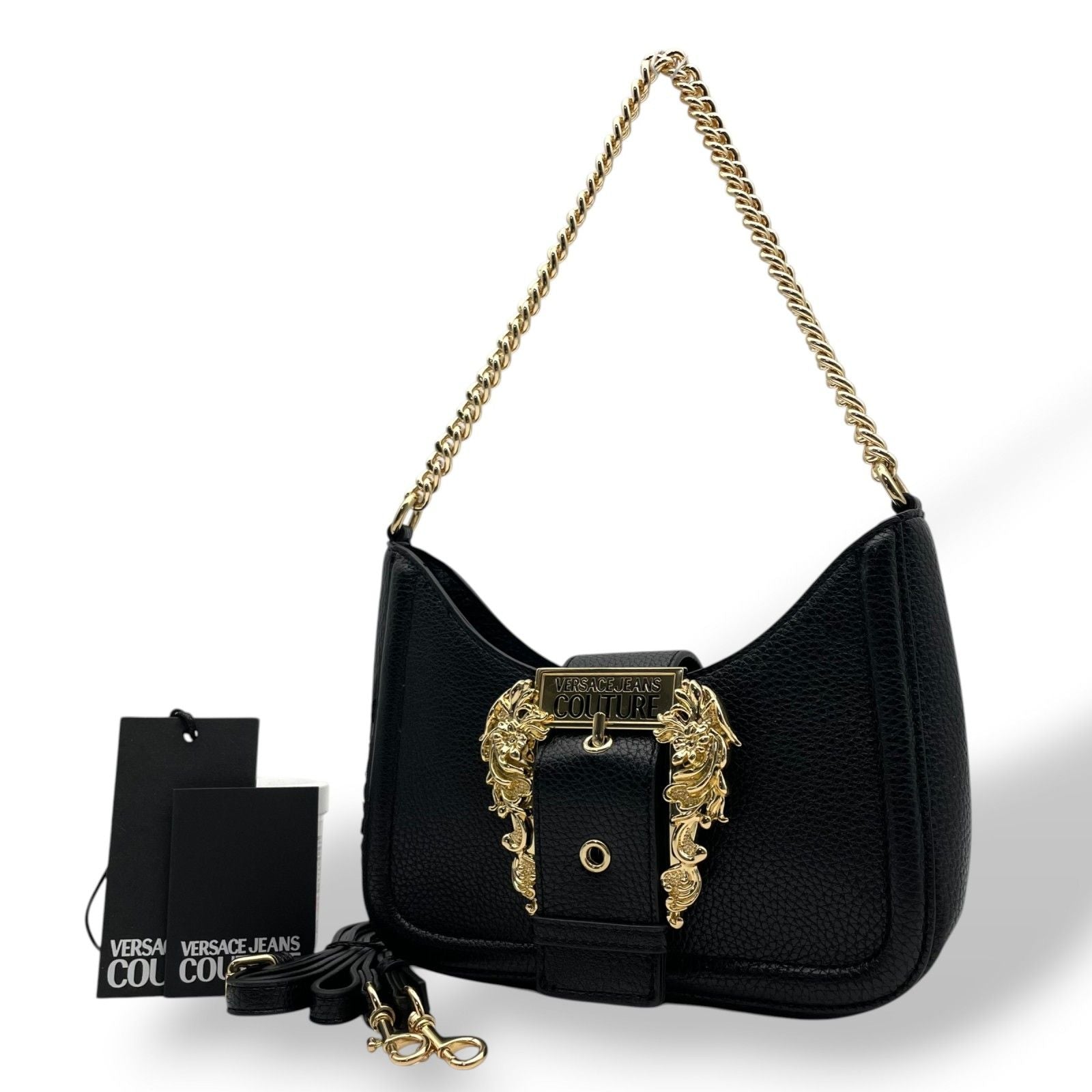 Versace Jeans Couture 2-Way Shoulder Bag Black Gold Chain Logo K8