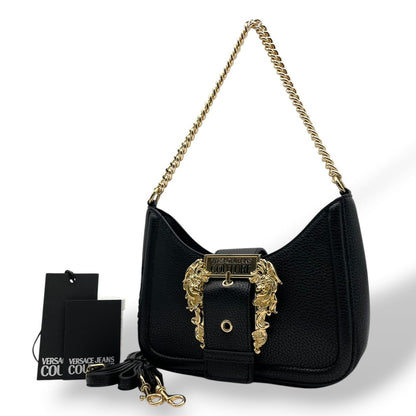 Versace Jeans Couture 2-Way Shoulder Bag Black Gold Chain Logo K8