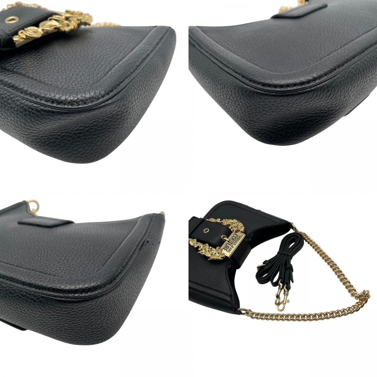 Versace Jeans Couture 2-Way Shoulder Bag Black Gold Chain Logo K8 — view 8