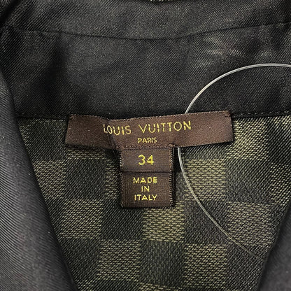 Louis Vuitton Short Sleeve Shirt Blouse 34 S Khaki Black Silk Damier Pattern — view 3