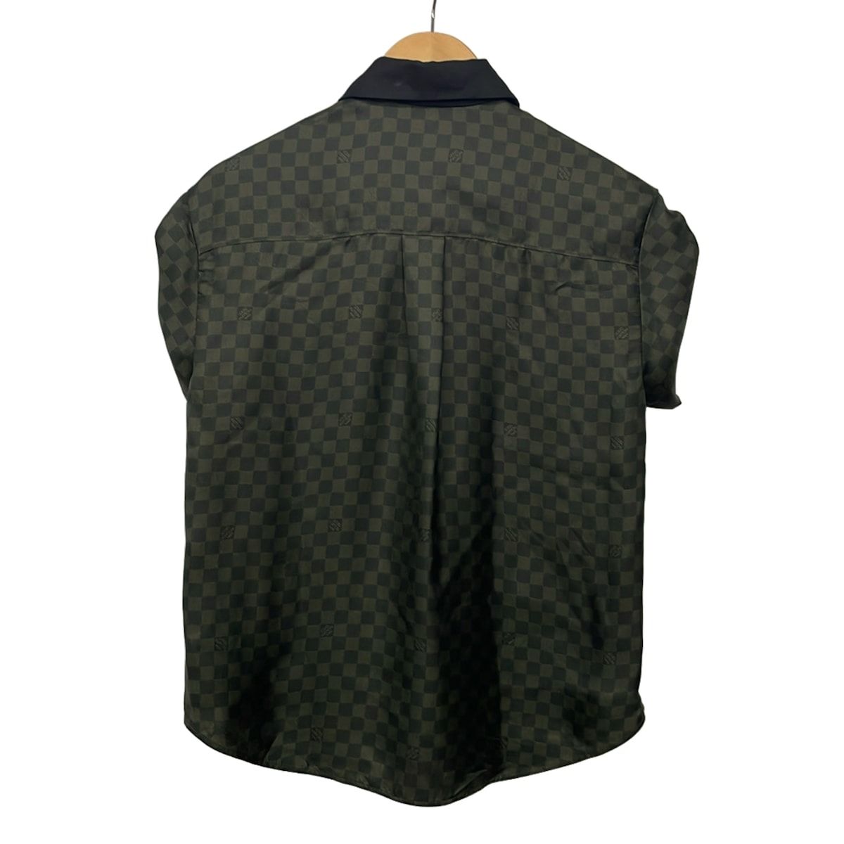 Louis Vuitton Short Sleeve Shirt Blouse 34 S Khaki Black Silk Damier Pattern — view 2