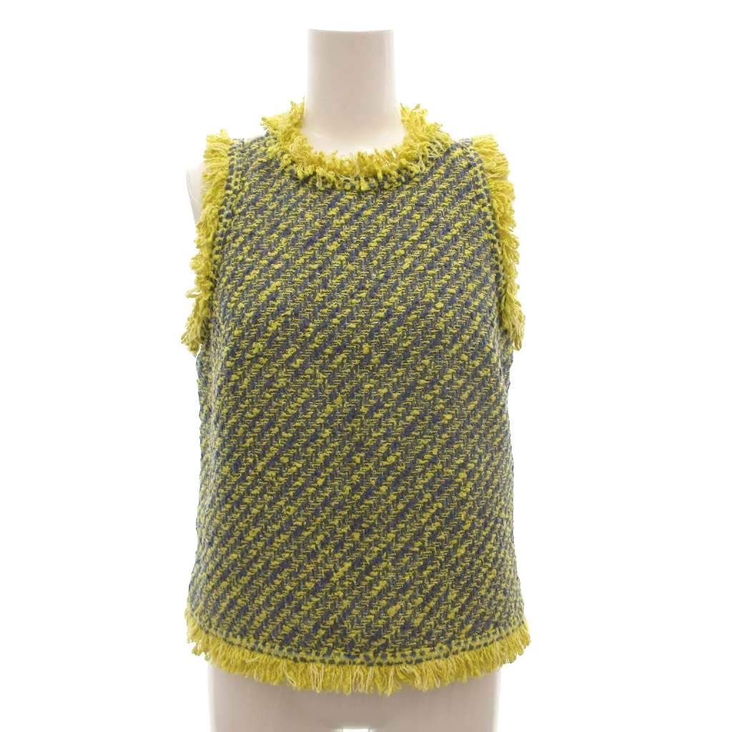 Louis Vuitton Knit Top Sleeveless Tweed Fringe Back Zip Silk 34 Multicolor