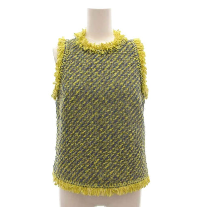 Louis Vuitton Knit Top Sleeveless Tweed Fringe Back Zip Silk 34 Multicolor