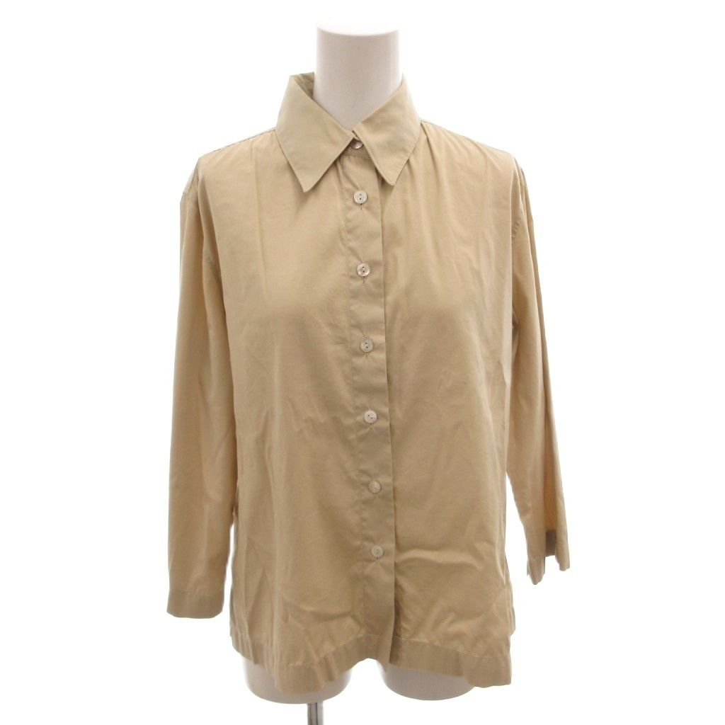 Chanel Shirt Blouse Logo Embroidery CC Long Sleeve 38 Beige