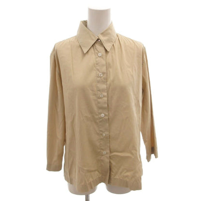 Chanel Shirt Blouse Logo Embroidery CC Long Sleeve 38 Beige