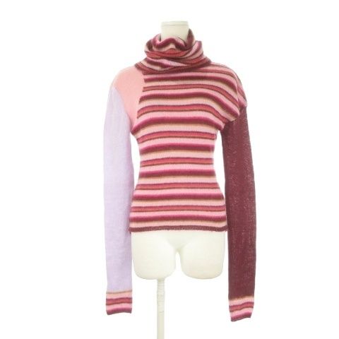 Dolce & Gabbana D&G Knit Sweater S Red Wine Bordeaux Border Pattern Turtleneck