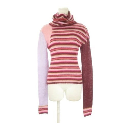 Dolce & Gabbana D&G Knit Sweater S Red Wine Bordeaux Border Pattern Turtleneck