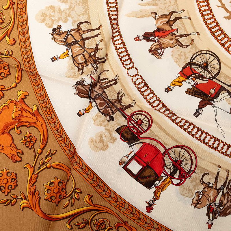 Hermes Carre 90 la Promenade de Longchamps Walk to Long Chien Scarf Brown — view 3