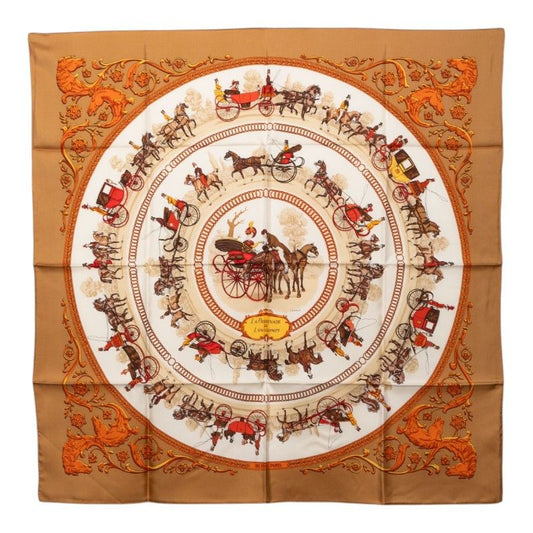 Hermes Carre 90 la Promenade de Longchamps Walk to Long Chien Scarf Brown