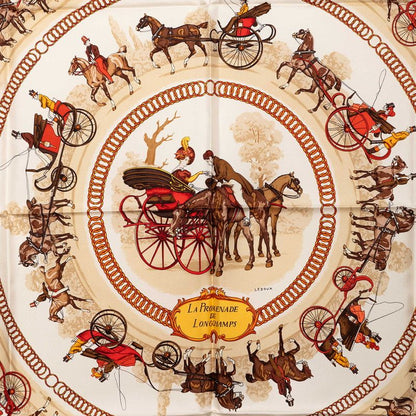 Hermes Carre 90 la Promenade de Longchamps Walk to Long Chien Scarf Brown — view 2
