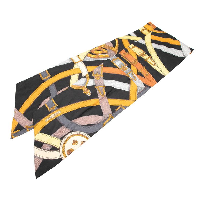 Hermes Maxi Twill Cavalcadour Scarf Black Multicolor Silk