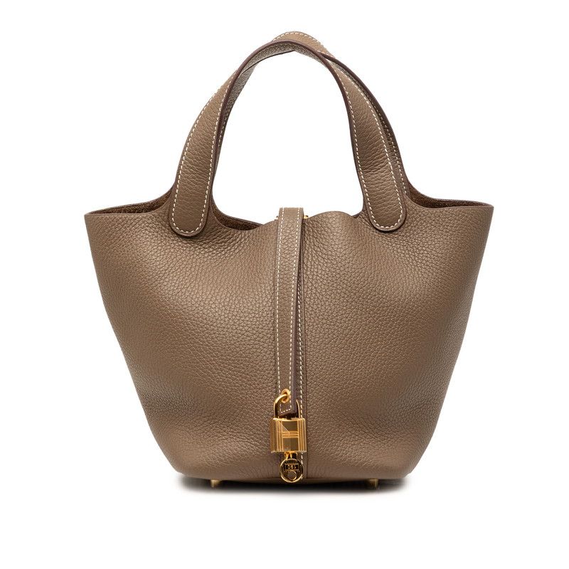 Hermes Picotin Lock PM Handbag Brown Gold Taurillon Clemence