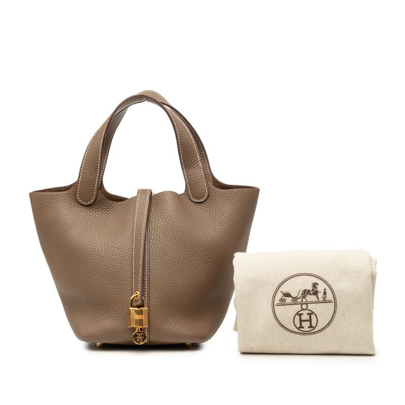 Hermes Picotin Lock PM Handbag Brown Gold Taurillon Clemence — view 8