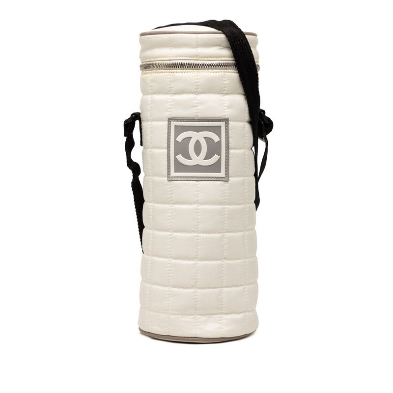 Chanel Sports Line CC Logo Bottle Holder Shoulder Bag White Nylon