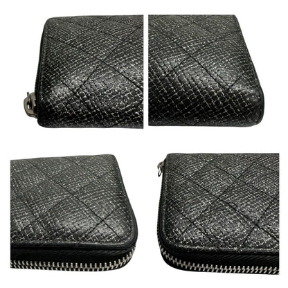 Chanel Quilted Black Silver Leather Wallet — view 4