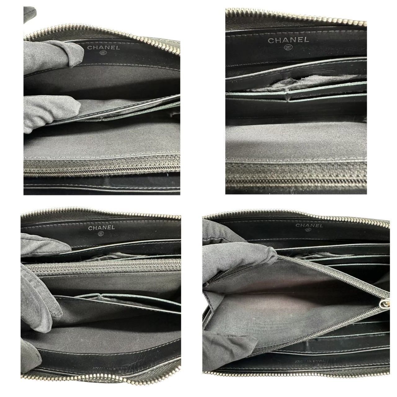 Chanel Quilted Black Silver Leather Wallet — view 6