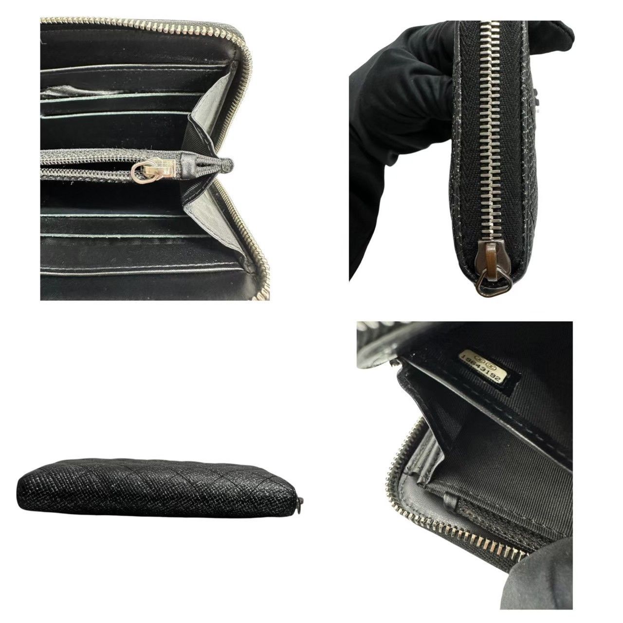 Chanel Quilted Black Silver Leather Wallet — view 5