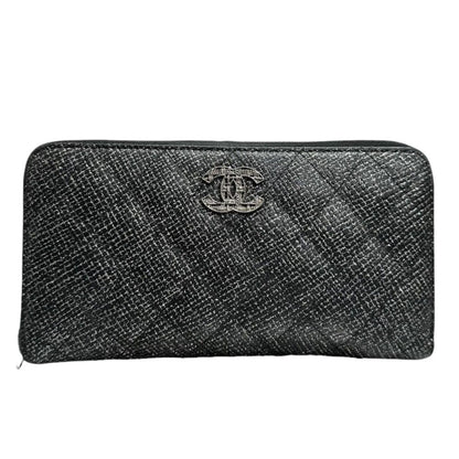 Chanel Quilted Black Silver Leather Wallet