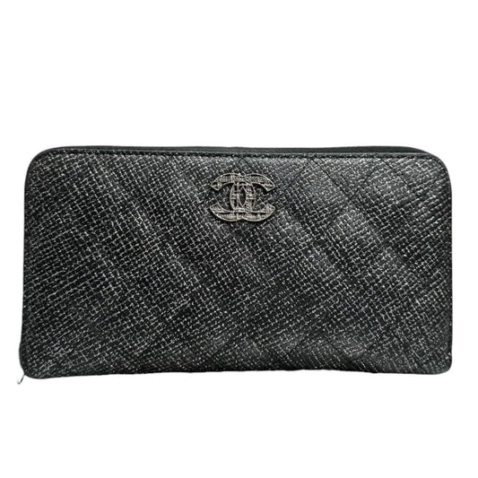 Chanel Quilted Black Silver Leather Wallet