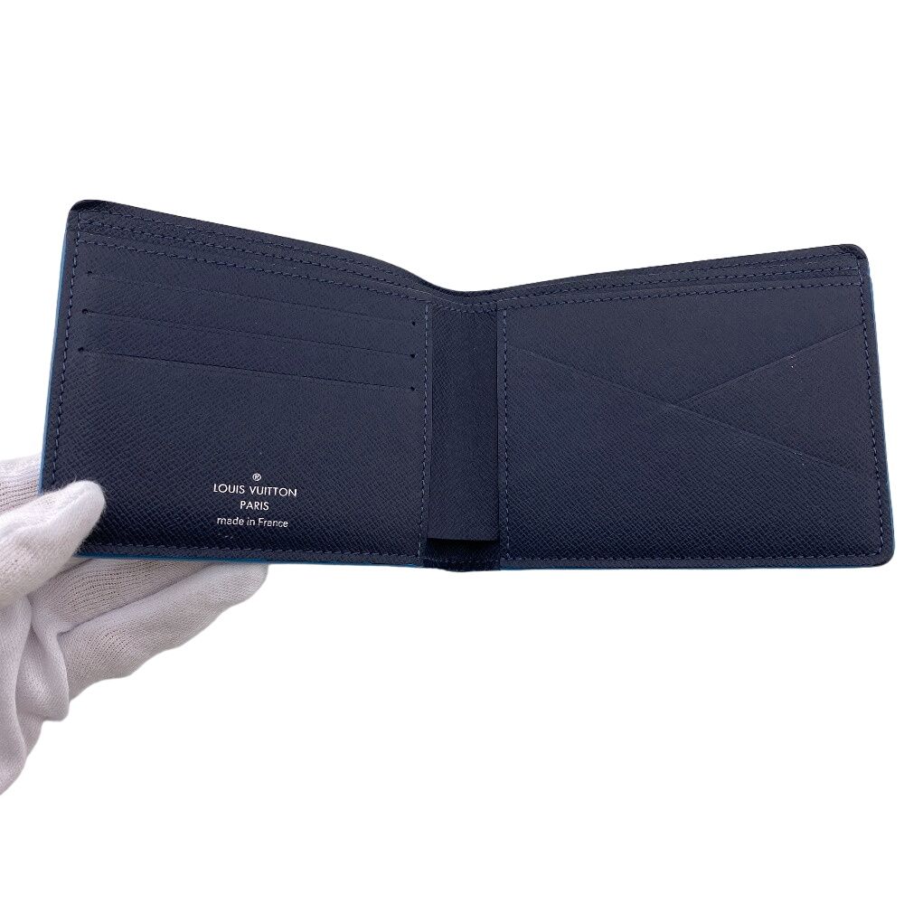 Louis Vuitton Portefeuille Multiple Taiga Leather Billfold Navy Wallet — view 7