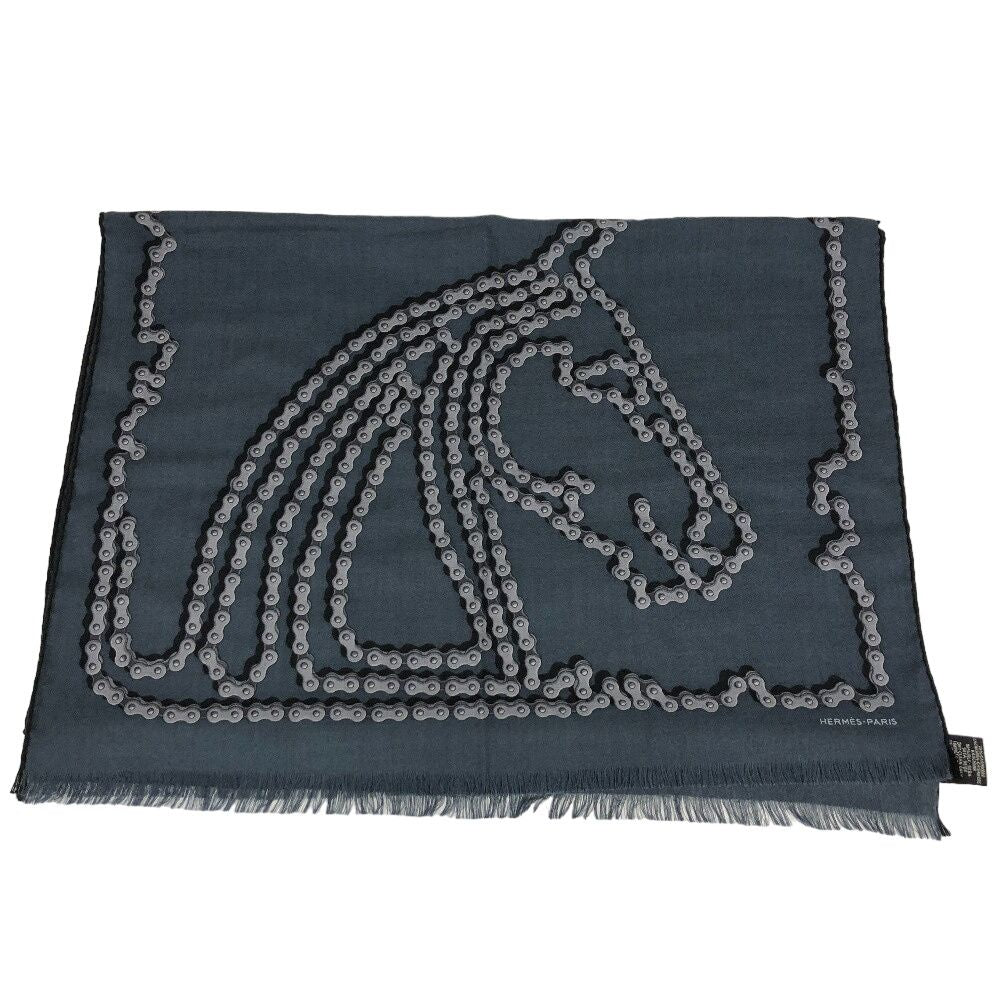 Hermes Cheval Dechaine Cashmere Shawl Navy Brands Scarf — view 5