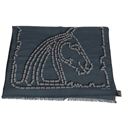 Hermes Cheval Dechaine Cashmere Shawl Navy Brands Scarf — view 5
