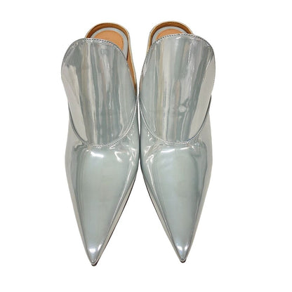 Bottega Veneta Rocket Wedge Heels Laminate Leather Patent Mules Silver — view 2