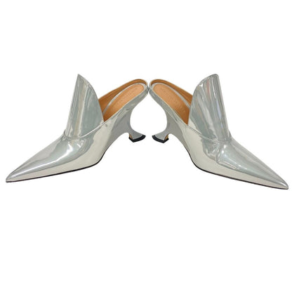 Bottega Veneta Rocket Wedge Heels Laminate Leather Patent Mules Silver — view 4