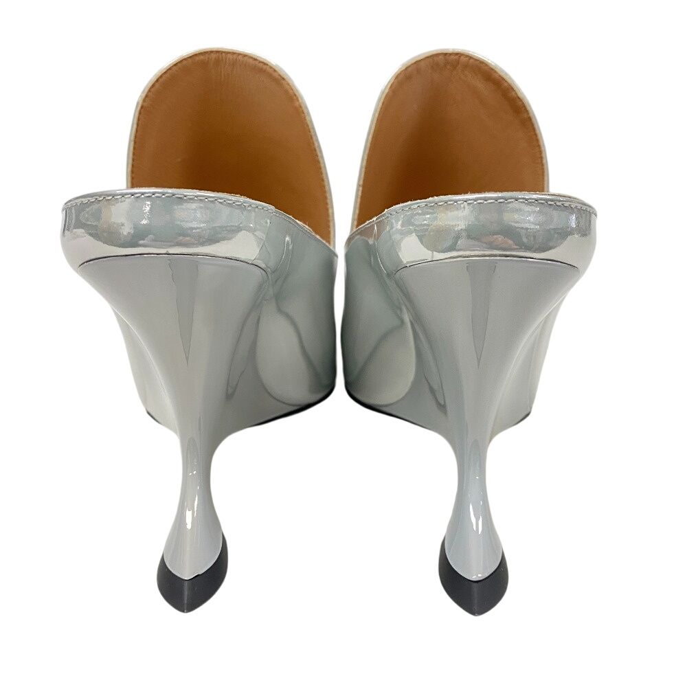 Bottega Veneta Rocket Wedge Heels Laminate Leather Patent Mules Silver — view 7