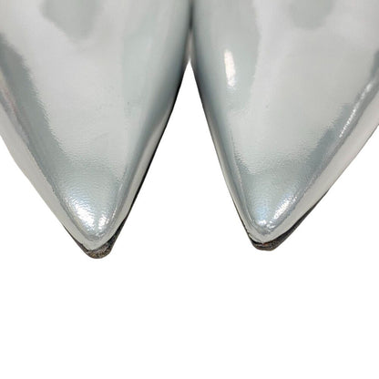 Bottega Veneta Rocket Wedge Heels Laminate Leather Patent Mules Silver — view 3