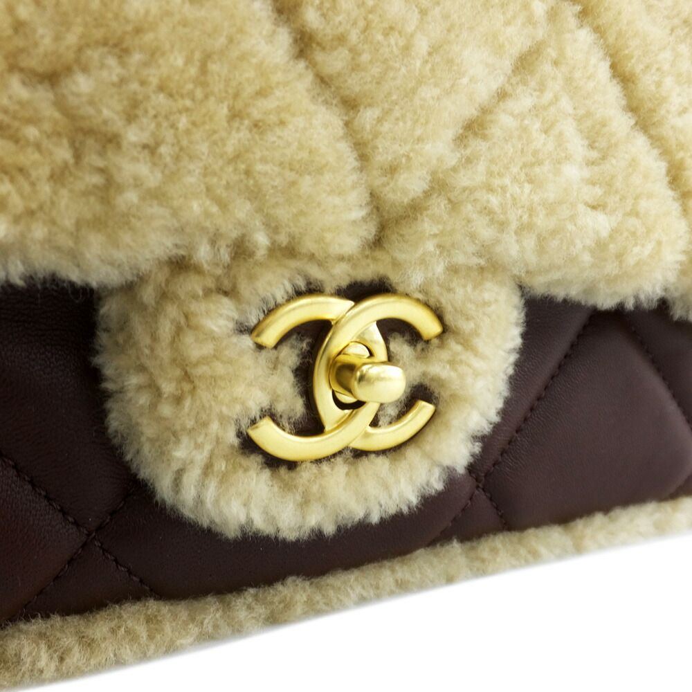 Chanel Ten Maxi Quilted Shearling Lambskin CC Logo 2-Way Gold Brown Shoulder Bag — view 6