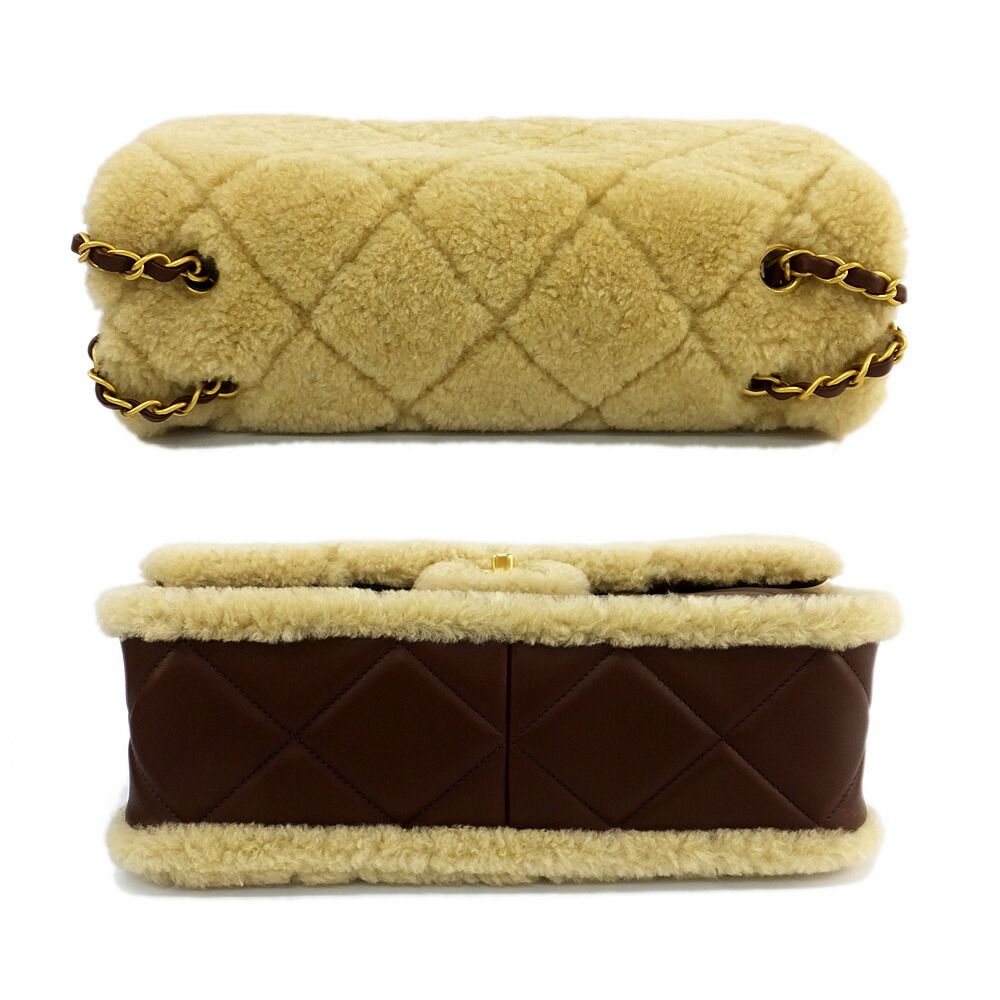 Chanel Ten Maxi Quilted Shearling Lambskin CC Logo 2-Way Gold Brown Shoulder Bag — view 3