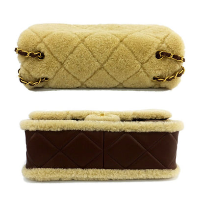 Chanel Ten Maxi Quilted Shearling Lambskin CC Logo 2-Way Gold Brown Shoulder Bag — view 3