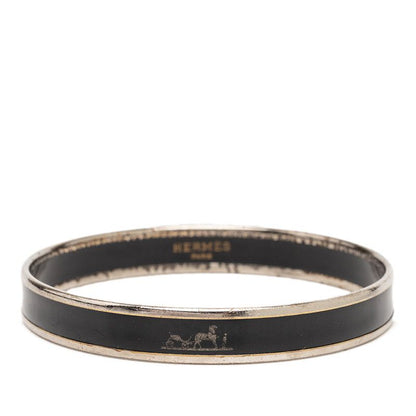 Hermes Enamel PM Cloisonne Bangle Black Silver Plated 1- Bracelet