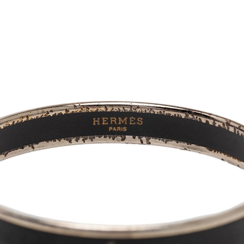 Hermes Enamel PM Cloisonne Bangle Black Silver Plated 1- Bracelet — view 4