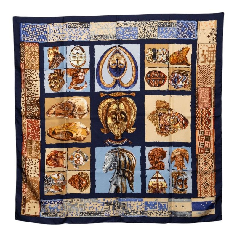 Hermes Carre 90 Persona Scarf Navy Multicolor Silk