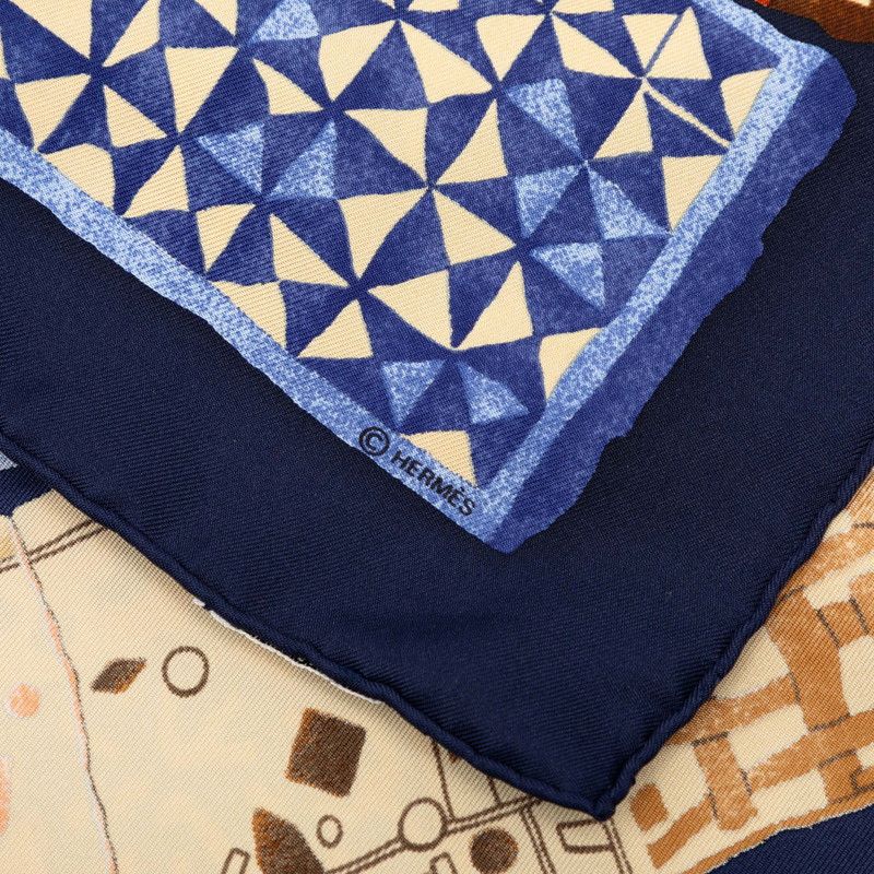 Hermes Carre 90 Persona Scarf Navy Multicolor Silk — view 6