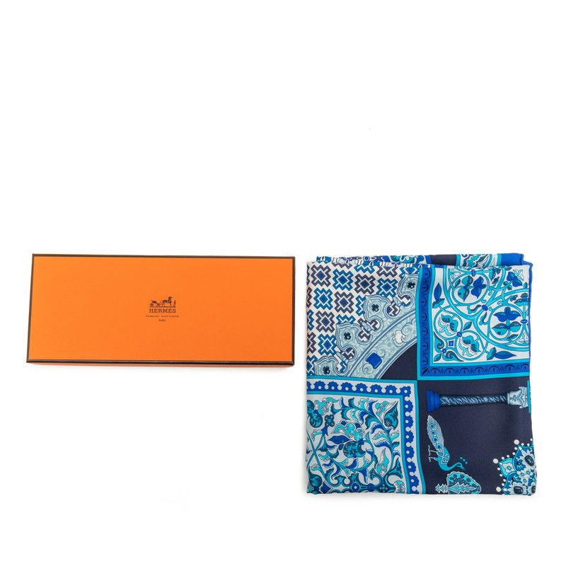 Hermes Carre 90 Ciels Byzantins Byzantine Sky Scarf Blue Silk — view 9