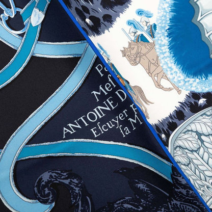 Hermes Carre 90 Plumets du Roy King's Feather Scarf Navy Blue Silk — view 4