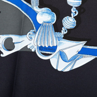 Hermes Carre 90 Plumets du Roy King's Feather Scarf Navy Blue Silk — view 7