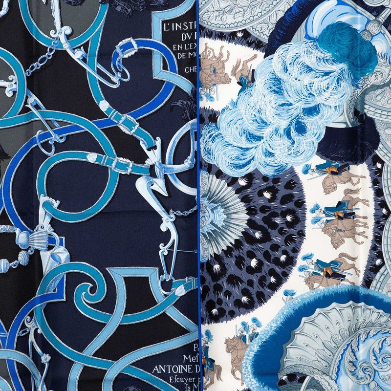 Hermes Carre 90 Plumets du Roy King's Feather Scarf Navy Blue Silk — view 3