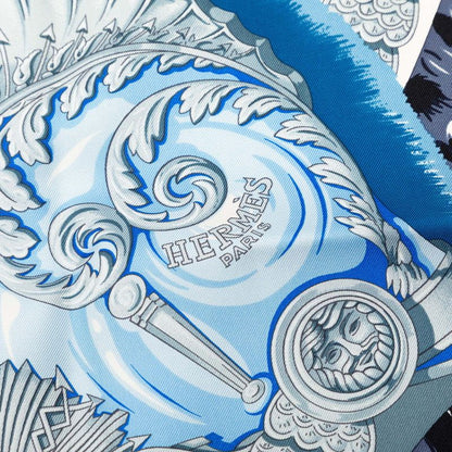 Hermes Carre 90 Plumets du Roy King's Feather Scarf Navy Blue Silk — view 6
