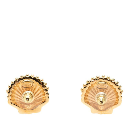 Chanel CC Logo Shell Motif Earrings Gold Plated Rhinestone — view 2