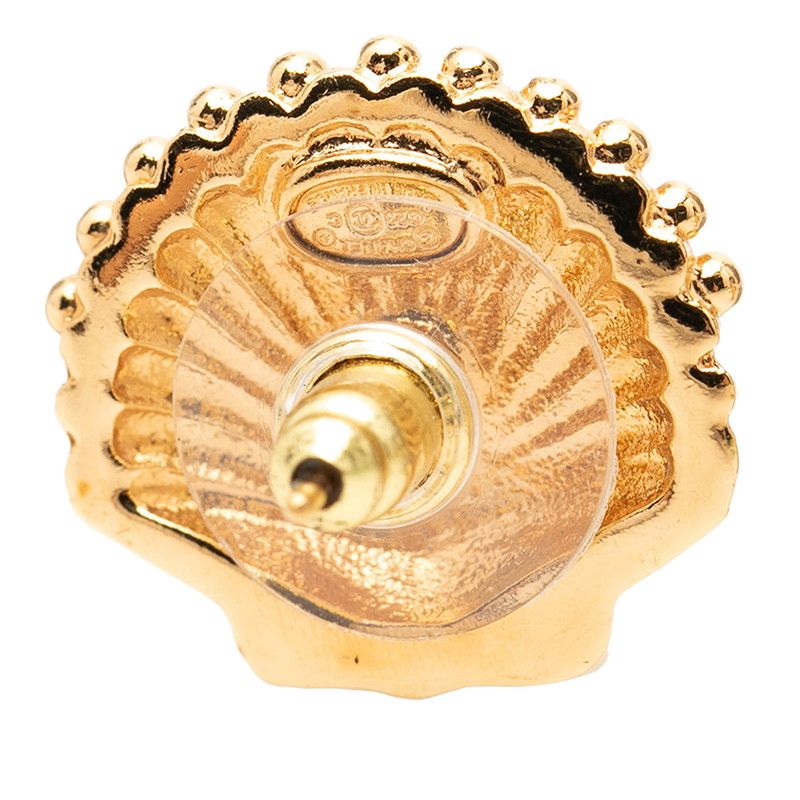 Chanel CC Logo Shell Motif Earrings Gold Plated Rhinestone — view 3